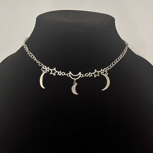 Hand Crafted Silver Moon and Star Charm Necklace